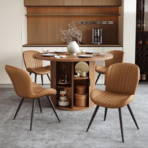 Vista 147 de Miereirl Moderno juego de comedor de 5 piezas para mesa redonda de madera de 4,31.5 pulgadas con estante de almacenamiento semiabierto y puerta
