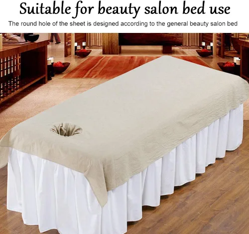 Vista 2 de Funda de cama de masaje, sábanas de masaje de belleza, sofá de masaje de salón de spa, protector de cama de algodón suave con agujero