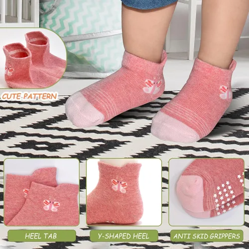 Vista 6 de Calcetines SkiBeaut para niños con agarre, 12 pares de calcetines antideslizantes para niños, calcetines de casa para bebés, niños y niñas de 0 a 7