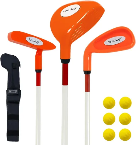 Vista 8 de Juego de palos de golf para niños, juego de golf KONDAY Kids, incluye unidad, plancha, putter, bolsa de transporte y pelotas suaves para mano derecha