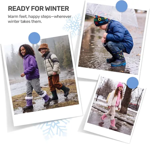 Vista 4 de DREAM PAIRS - Botas de nieve para el invierno, impermeables y con aislamiento para niños Negro