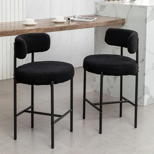 Vista 25 de Canxkun Taburetes de Bar Boucle Juego de 2, 24" Taburetes de Mostrador Modernos con Respaldos, Taburetes de Bar Tapizados para Isla de Cocina, Bar