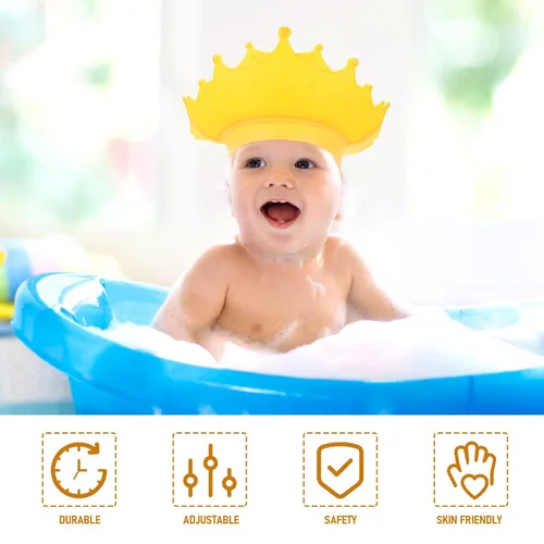 Vista 2 de Gorro de ducha ajustable para niño y niña, gorro de baño portátil con bonito diseño, práctico champú y niños pequeños