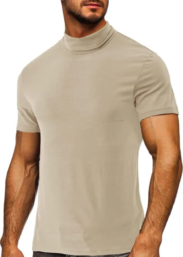 Vista 12 de Camisas térmicas de manga larga/corta para hombre, cuello alto, ajustadas, para hombre Estilo1-caqui
