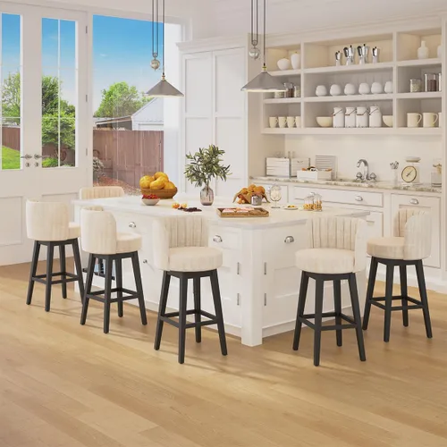 Vista 8 de COCO DESIGN - Juego de 2 taburetes de bar giratorios, 24" de altura del asiento, taburetes de bar de estilo moderno de mediados de siglo
