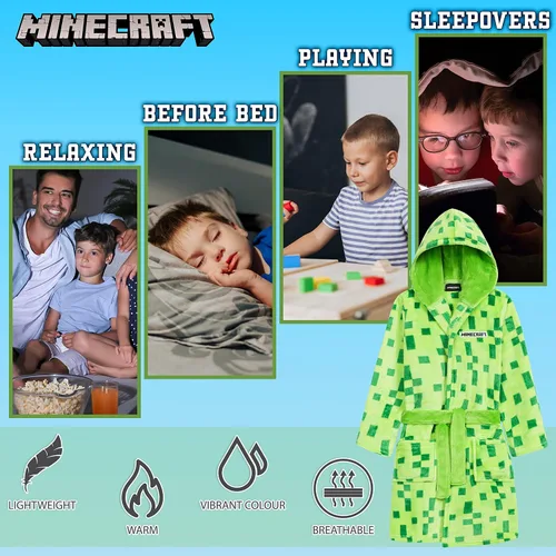Vista 6 de Minecraft Bata para niños, bata de baño de forro polar esponjoso para niños y adolescentes