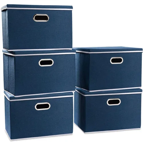 Vista 51 de PRANDOM Contenedores de almacenamiento con tapas [paquete de 3] cajas de almacenamiento plegables de tela de lino, canastas organizadoras, cubos
