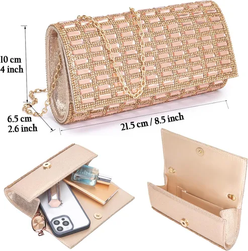 Vista 6 de Bolsos de noche para mujer, bolso cruzado brillante con diamantes de imitación, bolso cruzado para boda, graduación, fiesta, club