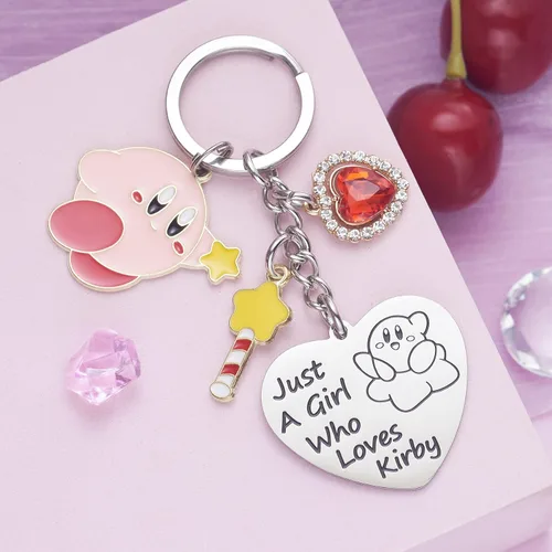 Vista 4 de Kirby Merch - Lindo llavero de dibujos animados de videojuegos, regalos de personajes para adolescentes, niñas, hijas, mujeres, regalo de cumpleaños