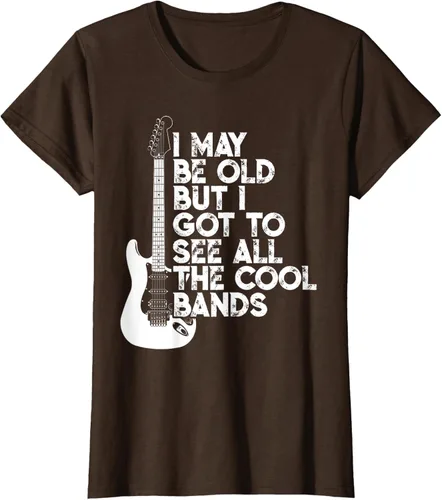 Vista 18 de Camiseta con texto en inglés "I May Be Old But I Got to See All The Cool Bands" Negro
