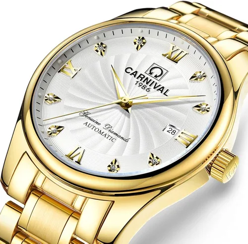 Vista 3 de TEINTOP Carnival - Juego de 2 relojes mecánicos para parejas para hombres y mujeres, para él o ella, todo color dorado y blanco, blanco, dorado
