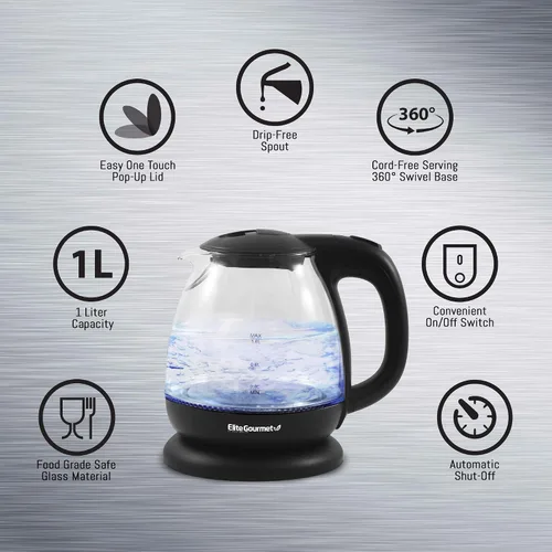 Vista 7 de Proctor Silex Tostadora de 4 rebanadas con ranuras extra anchas, color negro (24215PS) y Elite Gourmet EKT1001 hervidor eléctrico de vidrio sin BPA