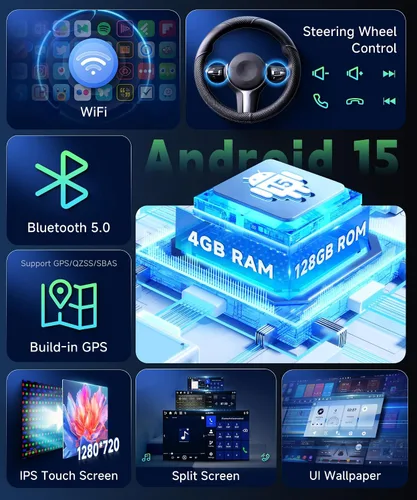 Vista 8 de Radio de coche 4G+128G para Ford F150 2008-2014 Estéreo de 9 pulgadas Pantalla táctil completa inalámbrica CarPlay/Android Auto Android 15 Bluetooth