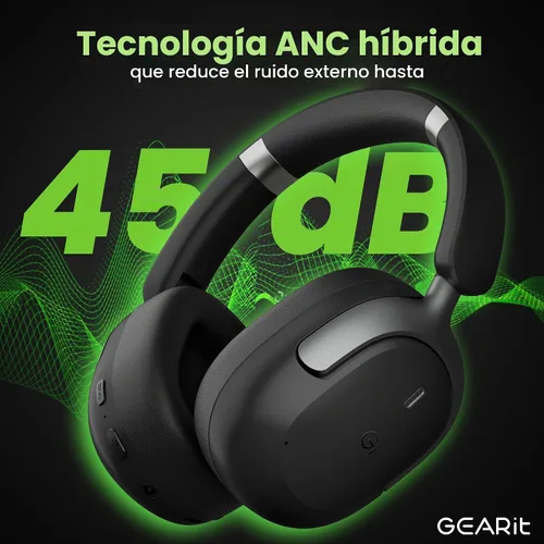 Vista 2 de GEARit Auriculares Bluetooth sobre la oreja compatibles con iPhone y Android, auriculares con cancelación de ruido, inalámbricos, multipunto, tiempo