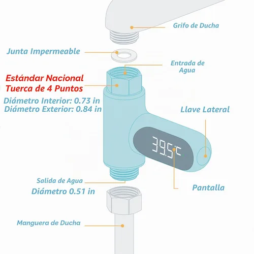 Vista 2 de Termómetro de ducha con pantalla digital LED, pantalla giratoria de 360° Fahrenheit Celsius para el hogar, baños, cocinas, cabezal de aspersor