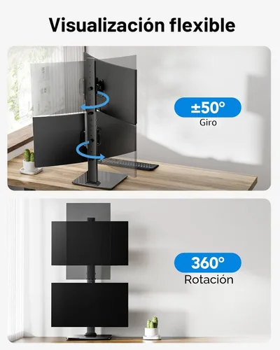 Vista 4 de HUANUO Soporte de monitor doble para 13 a 34 pulgadas, carga máxima de 44 libras, soporte vertical para monitor, elevador de monitor independiente