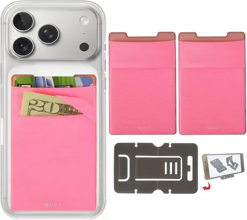 Vista 20 de Cartera para tarjetas de teléfono con bloqueo RFID, doble bolsillo seguro, ultradelgada, autoadhesiva, funda para tarjetas de crédito, calcomanía