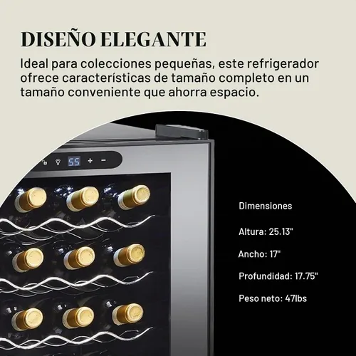 Vista 4 de Wine Enthusiast Refrigerador de vino con compresor de 20 botellas, 1.8 pies cúbicos para el hogar y la cocina, refrigeración de bajo consumo