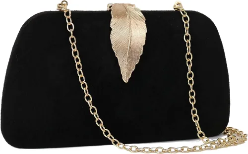 Vista 9 de Milisente Bolso de mano para mujer, de ante suave y sólido, bolso de mano de noche, bolso de hombro con cierre de hojas metálicas