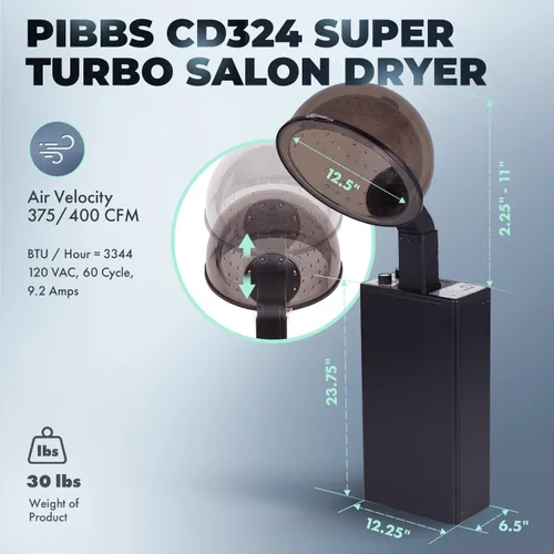 Vista 4 de Pibbs Secador Super Turbo Salon CD324, 1100W, temporizador de 60 minutos, 4 ajustes de calor (incluyendo permanente), campana ahumada extragrande