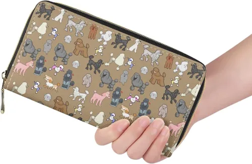 Vista 2 de Cartera larga para mujer, monedero con cremallera, cartera de cuero, Poodle, Cartera con cremallera
