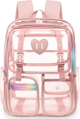 Vista 10 de Mochila transparente de PVC impermeable y resistente al congelamiento, de gran capacidad, elegante y duradera para viajes, Negro, Moderno