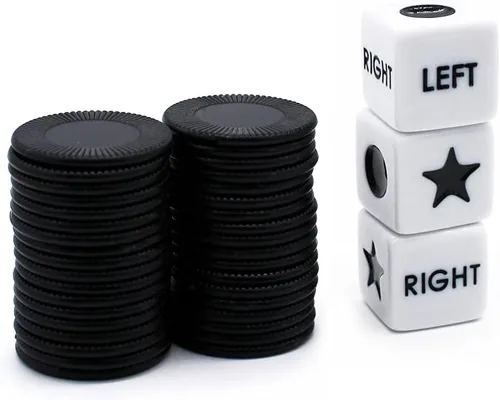 Vista 2 de Bilywey - Juego de dados izquierda-derecha-centro con 3 dados + 36 fichas negras (negro)