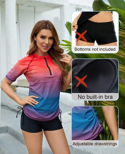 Vista 4 de Halcurt Camiseta de protección con media cremallera para mujer, con protección UPF 50, camiseta de surf