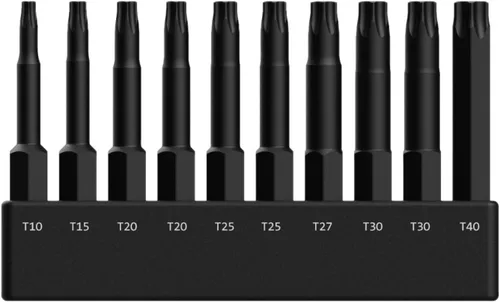 Vista 3 de Juego de brocas TORX, Railer 10 piezas 6 puntos TORX Juego de puntas de destornillador S2 de acero T10 T15 T20x2 T25x2 T27 T30x2 T40 Torx Star Bits