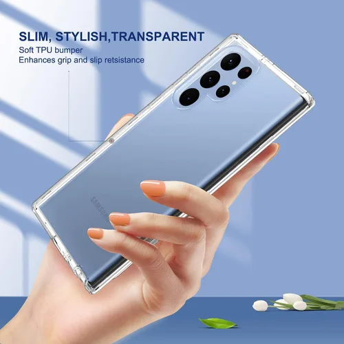 Vista 4 de ULAK Funda transparente para Galaxy S23 Ultra, resistente a prueba de golpes, funda de TPU suave, funda protectora transparente para Samsung Galaxy