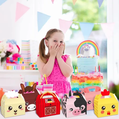 Vista 7 de MIKIMIQI Decoraciones de fiesta de animales de granja, 12 cajas de regalo, suministros de fiesta de cumpleaños para niños y niñas, baby shower