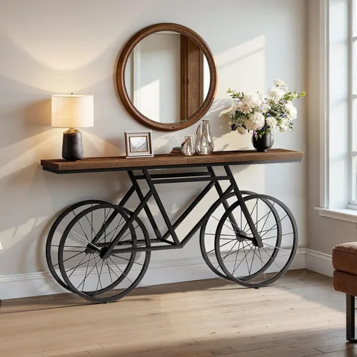 Vista 8 de Tribesigns Mesa consola extra larga, mesa de sofá estrecha de 70.9 pulgadas detrás del sofá con base de metal para bicicleta, mesa de entrada