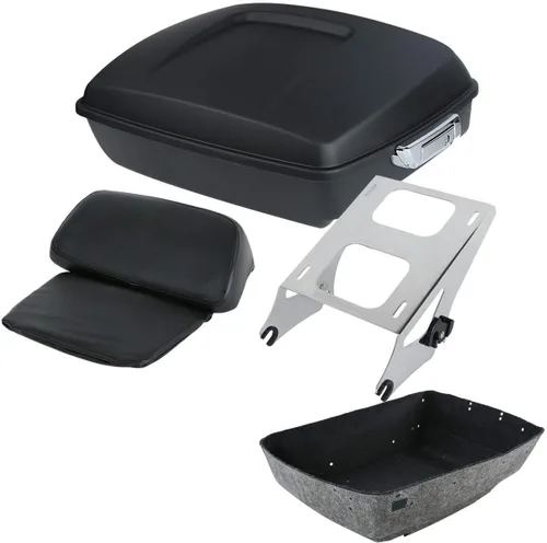 Vista 23 de XFMT Maleta negra mate cortada de 10.7 pulgadas con pestillo para Harley Trunk Touring Road King Street Glide Road Glide Electra Glide 2014-2025