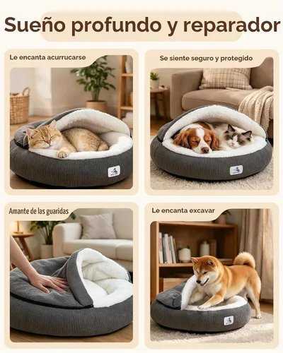 Vista 7 de Cama calmante y acogedora para cueva de perro, madriguera para No se pliega, funda con capucha, camas de capullo lavables, perros medianos y gatos