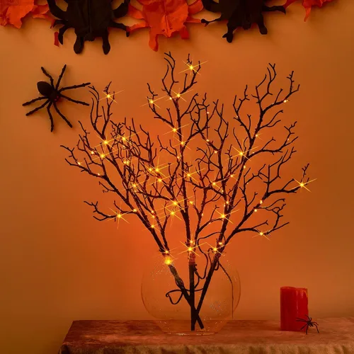 Vista 13 de Birchlitland - Ramas iluminadas marrones de 32 pulgadas, 100 luces LED con temporizador que funcionan con baterías, rama de árbol artificial