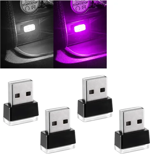 Vista 13 de Augeny 4 PCS Lámpara de Atmósfera Interior de Coche LED USB, Luz Nocturna Decorativa Enchufable USB, Kit de Iluminación Ambiental Portátil para 2