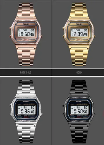 Vista 6 de MASTOP Relojes de lujo para mujer de acero completo electrónico LED digitales ultrafinos cuadrados para mujer