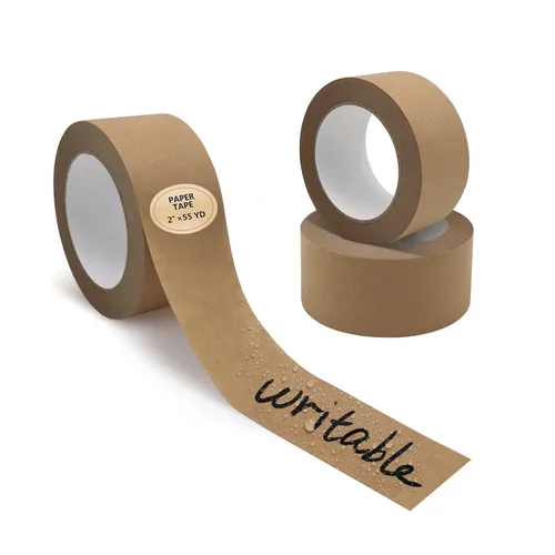 Vista 10 de TooCust Cinta de papel marrón para escribir de 2 pulgadas x 55 yardas, superficie no recubierta, no necesita agua, se puede rasgar a mano, cinta