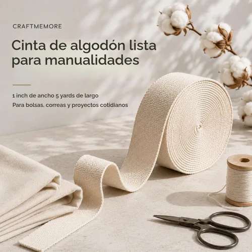Vista 3 de CRAFTMEMORE Cinta de algodón natural para artes y manualidades, correa de tela para bolso, cinturón, bolsas de mano (1 pulgada, 5 yardas)