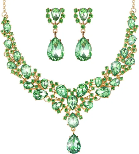 Vista 13 de Hicarer Conjunto de joyas de cristal en forma de lágrima nupcial para mujer, collar, aretes, boda Negro