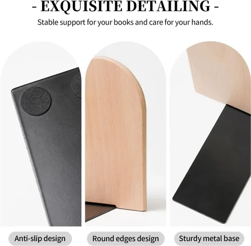 Vista 3 de Sujetalibros decorativos con forma de hongo negro para estantes, organizador de libros pesados, organizador antideslizante para libros
