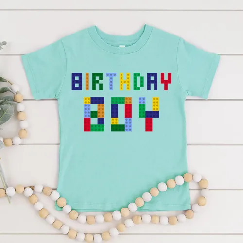 Vista 3 de Camiseta de cumpleaños de bloques para bebés, niños pequeños y jóvenes