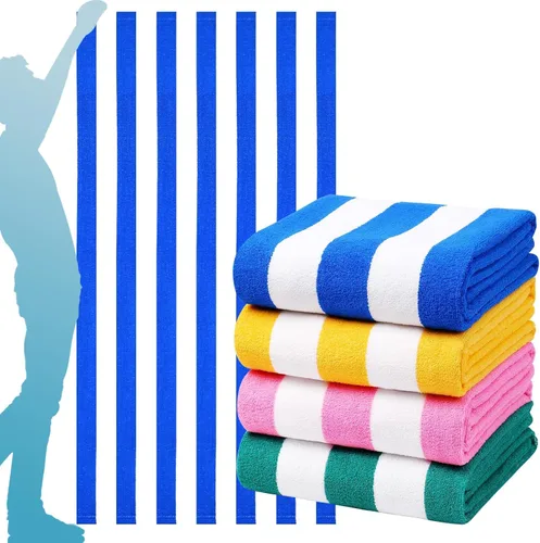 Vista 21 de Paquete de 4 toallas de baño extra grandes a rayas, juego de toallas de baño a granel, tamaño XL, grandes, esponjosas, absorbentes, de microfibra