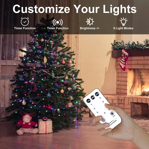 Vista 2 de Lightshare Guirnalda de 300 luces LED de 99 pies, 9 modos, 30 V, enchufable, con control remoto, para el hogar, jardín, patio, Navidad, boda