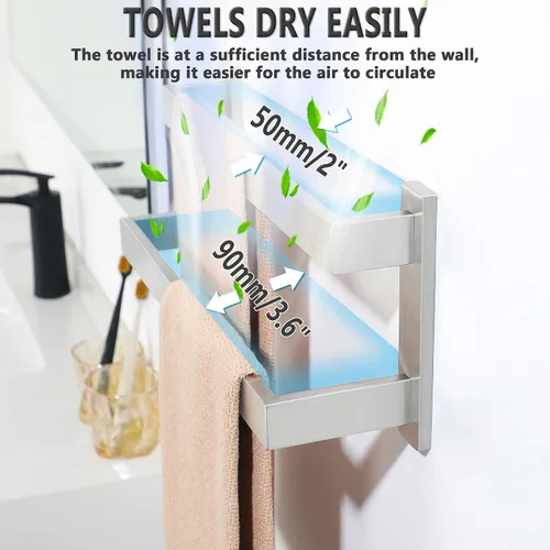 Vista 5 de Alise Barras de Toallas Dobles de 16 Pulgadas para Montar en Pared de Baño, Toallero de Doble Barra para Lavabo de Baño, Barra de Toallas de Acero