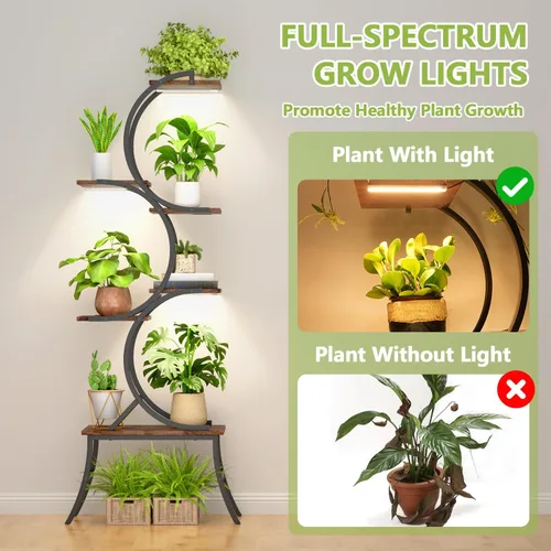 Vista 5 de Soporte para plantas de interior con luces de cultivo de 63 pulgadas, macetas grandes y altas de 6 niveles, estante de metal para flores, estante