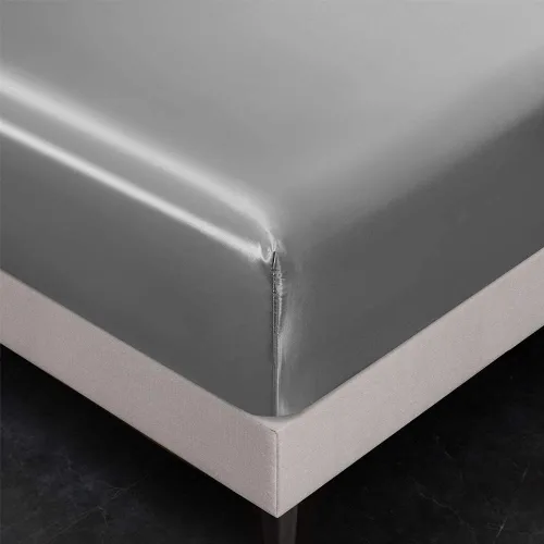 Vista 3 de AiMay Juego de Sábanas de Satén de 4 Piezas Tamaño Twin con Fundas de Almohada Bolsillo Profundo Sedosas Súper Suaves Color Sólido 1 Sábana Encimera