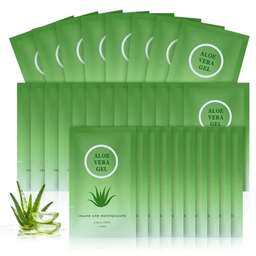 Vista 10 de Gel de aloe vera de tamaño viaje, mini loción natural de aloe vera orgánica, envuelta individualmente, crema de aloe calmante después del sol