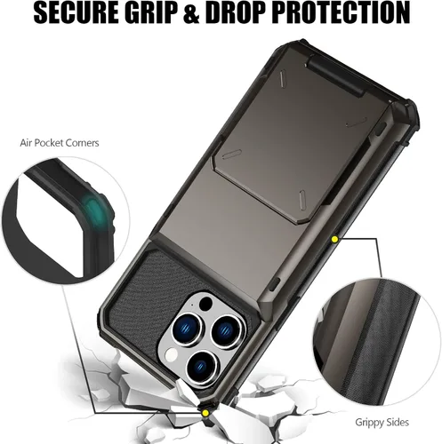 Vista 80 de Nvollnoe - Funda para iPhone 14 con tarjetero [tienda de 5 tarjetas] Negro - Almacenamiento más grande