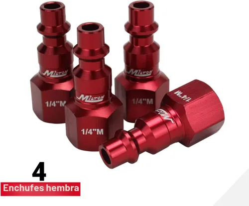 Vista 5 de Milton S-314MKIT ColorFit kit de acoplador y enchufe (estilo M, rojo) - 1/4 pulgadas NPT (14 piezas)